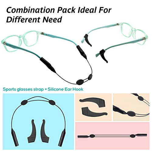 Adjustable Glasses Strap,4 Pack 14” Sports Anti Slip No Tail Sunglasses Eyeglass Straps,Universal Fit Eye Glasses String Strap with Retainer Eyeglass Ear Grip for Men Women Kids