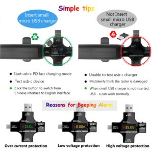 KJ-KayJI USB C Tester,KJ-KayJI 2 in 1 USB C Type-c Tester with Clip Cable and 3A Adjustable Shift Load, Color Screen IPS Digital Multimeter,Voltage,Current,Power,Resistance,Temperature,Capacity Detector