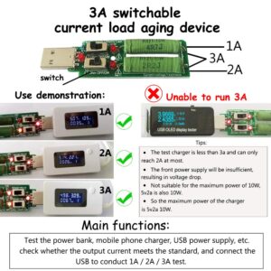 KJ-KayJI USB C Tester,KJ-KayJI 2 in 1 USB C Type-c Tester with Clip Cable and 3A Adjustable Shift Load, Color Screen IPS Digital Multimeter,Voltage,Current,Power,Resistance,Temperature,Capacity Detector