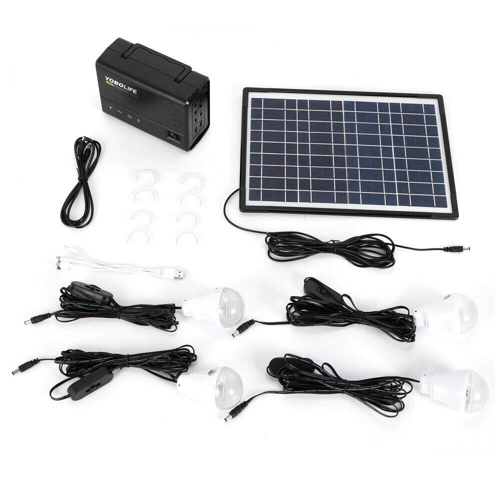 Solar Generator-Portable power generator with solar panel,LED Light USB Charger Camping with 4 Bulbs,Reusable Solar Generator Power Storage Power Panel, Emergency Power Supply