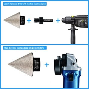 Diamond Beveling Chamfer Bit 1-3/8 Inch (35mm) Countersink Drill Bits with 5/8-11 Thread to 3/8” Hex Shank Adapter for Angle Grinder & Drill Enlarging Trimming Holes in Porcelain Ceramic Granite Tiles