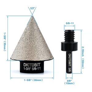 Diamond Beveling Chamfer Bit 1-3/8 Inch (35mm) Countersink Drill Bits with 5/8-11 Thread to 3/8” Hex Shank Adapter for Angle Grinder & Drill Enlarging Trimming Holes in Porcelain Ceramic Granite Tiles