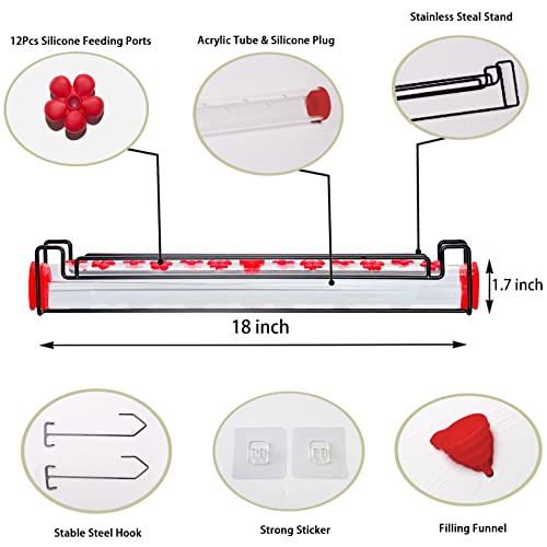 Hummingbird Feeder for Outdoors Hanging, Hanging & Window Two-Mode Horizontal Hummingbird Feeder Tube, with Perch for Standing and Drinking, 12 Feeding Ports, Leak & Bee Proof, Easy to Clean & Fill