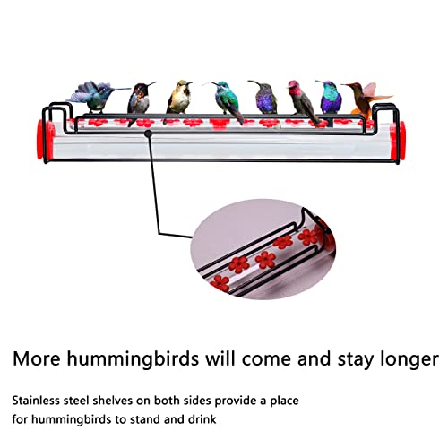 Hummingbird Feeder for Outdoors Hanging, Hanging & Window Two-Mode Horizontal Hummingbird Feeder Tube, with Perch for Standing and Drinking, 12 Feeding Ports, Leak & Bee Proof, Easy to Clean & Fill