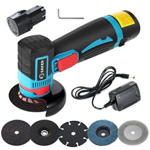 saker 3" cordless angle grinder - 12v 16800 rpm brushless portable cut off tool kit with 1pc battery and charger, extra 5 pcs disc