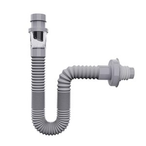 vataler anti-odor flexible sink drain kit 1 1/4 for bathroom sink & kitchen, expandable p trap universal drain flex-drain tubing, total length 19-44 inch (gray)