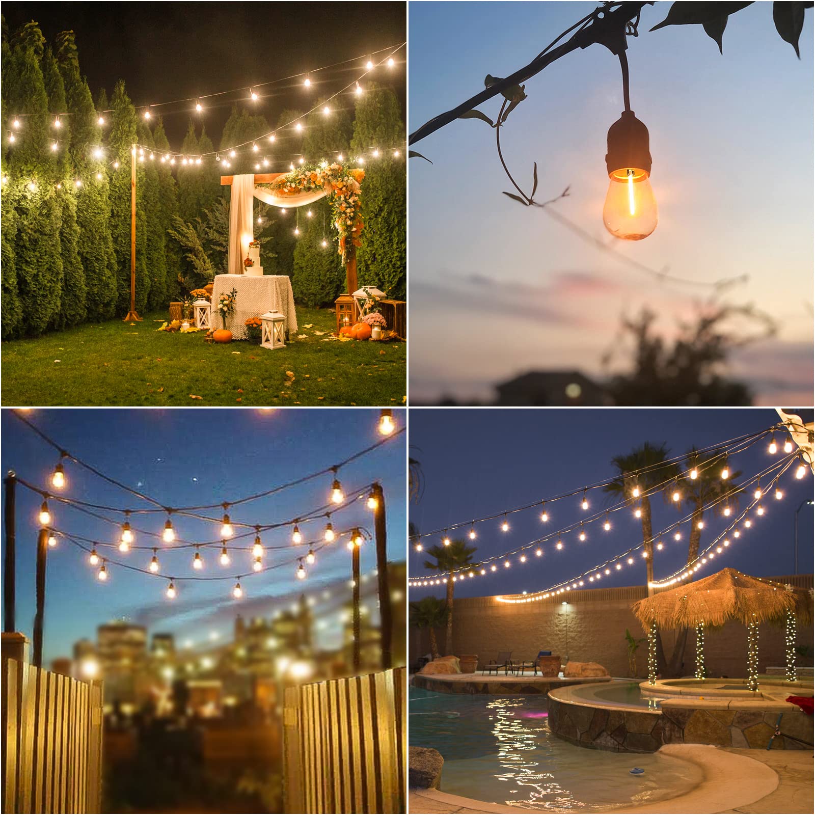 ZJOJO Solar String Lights Outdoor Waterproof 100FT(50FT*2Pack), Solar Lights Outdoor with 30+2 Shatterproof Bulbs IP65, Patio Lights Solar Powered &USB Port, LED String Solar Lights for Outside Decor