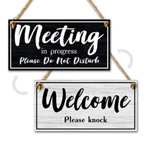 do not disturb door hanger sign - 10 x 5 dibond meeting in progress door sign - two sided reversible door sign - in a meeting sign for office door