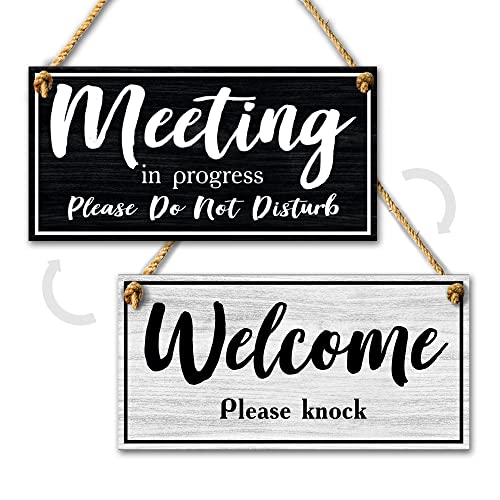 Do Not Disturb Door Hanger Sign - 10 x 5 Dibond Meeting In Progress Door Sign - Two Sided Reversible Door Sign - In a Meeting Sign for Office Door