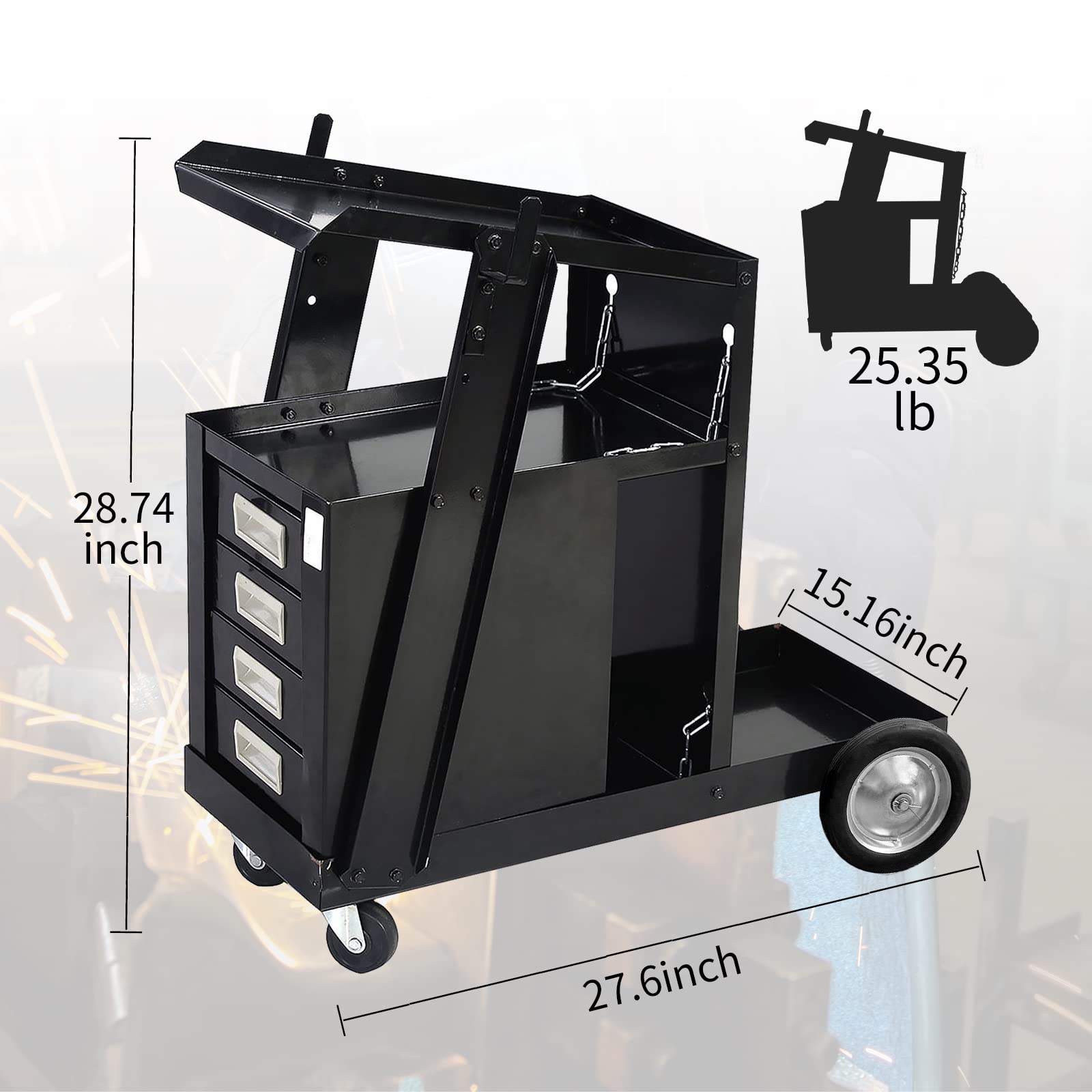 JFamiglia Welding Cart, Carts with 4 Drawers for MIG TIG ARC Plasma Cutter Tank Storage 2 Safety Chains, Black