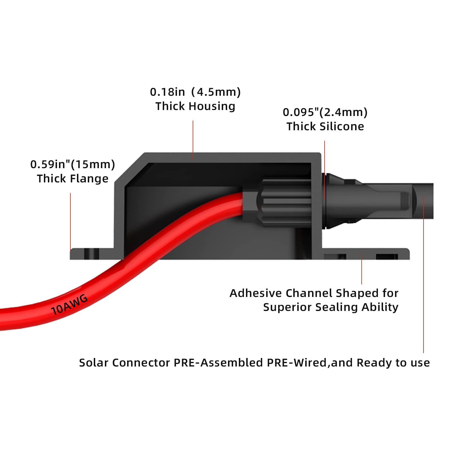 Solar Weatherproof Entry Gland Entry Housing, Through RV roof Solar Entry housing with 10AWG Solar Extension Cable Solar Connector Solar Project on RV, Campervan, Van