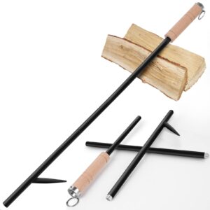 rahtune 46 inch blow poke, extra long pit commander fire tool, 3 part assembled fire stoker, fire poker blower with wooden handle and hanging ring