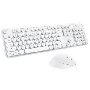 wireless keyboard mouse combo, 104 keys cute colorful keyboard with number pad & mouse for windows, computer, pc, notebook, laptop (white)