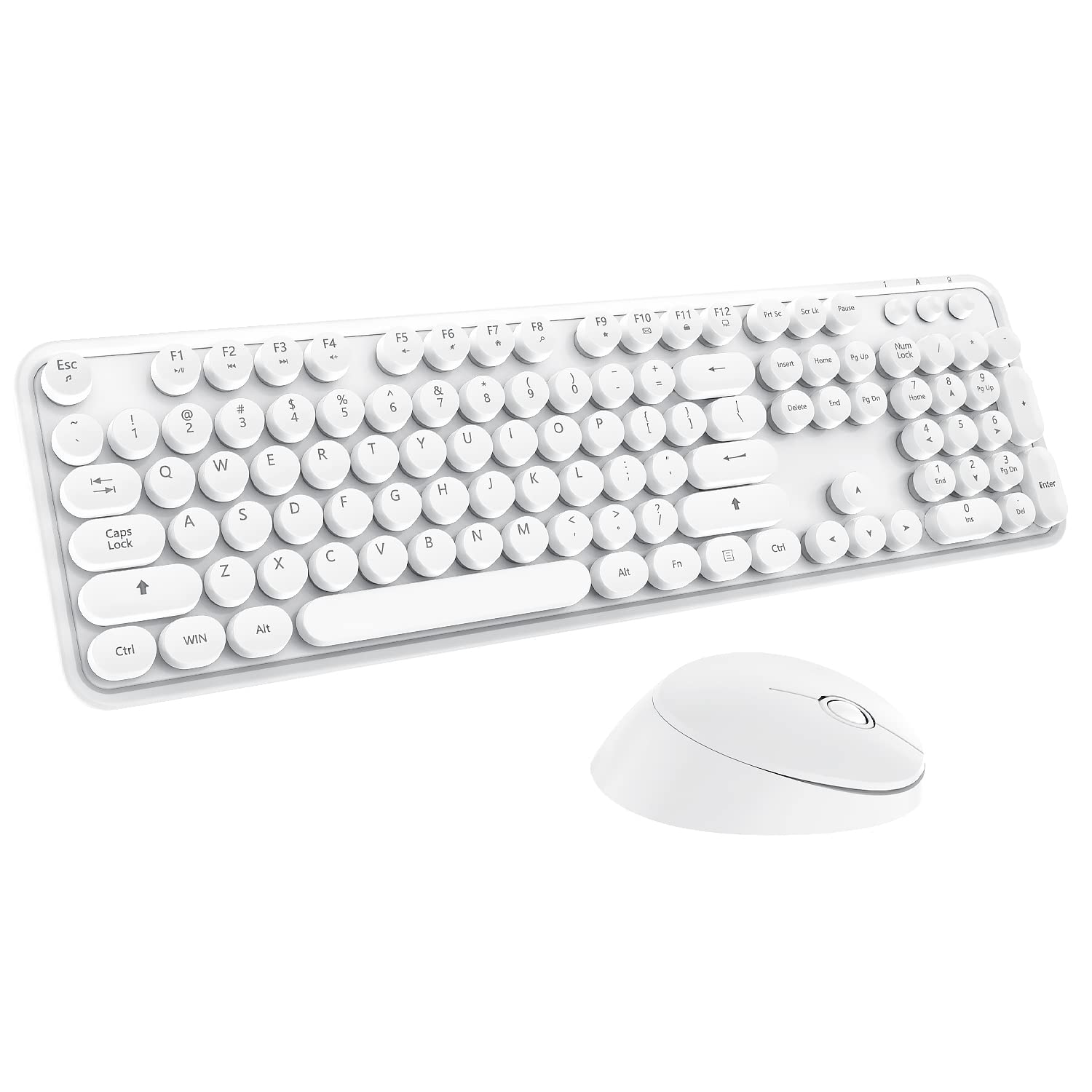 Wireless Keyboard Mouse Combo, 104 Keys Cute Colorful Keyboard with Number Pad & Mouse for Windows, Computer, PC, Notebook, Laptop (White)