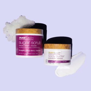 Raw Sugar Pineapple + Coconut + Maqui Berry Body Love Bundle - Body Wash, Body Scrub, Body Butter & Lip Balm, Clean, Made with Plant-Derived Ingredients, Formulated without Sulfates and Parabens