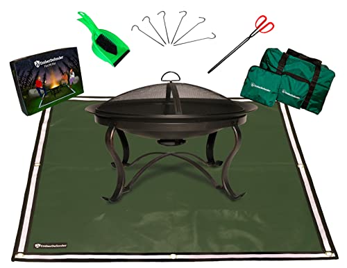 EmberDefender Fire Pit Mat, Portable Fireproof Under Grill Mat for Outdoor Heat Deflector Protection, Large Mat 48 x 48in, Includes Accessories, Perfect for Deck, Backyard, Bonfire, BBQ, Camping