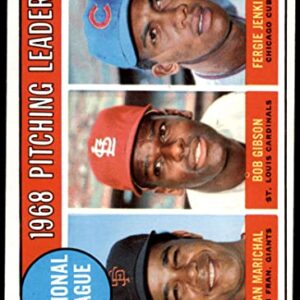 1969 Topps # 10 NL Pitching Leaders Juan Marichal/Bob Gibson/Fergie Jenkins San Francisco/St. Louis/Chicago Giants/Cardinals/Cubs (Baseball Card) VG/EX Giants/Cardinals/Cubs