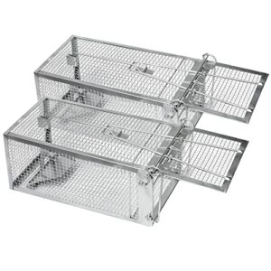 2-pack humane rat cage traps, live mouse rat traps catch and release for indoor outdoor, small animals traps, easy to use, pet safe ( 10.6"x 5.5"x 4.5" )