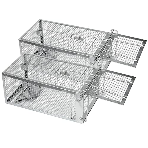 2-Pack Humane Rat Cage Traps, Live Mouse Rat Traps Catch and Release for Indoor Outdoor, Small Animals Traps, Easy to use, Pet Safe ( 10.6"x 5.5"x 4.5" )