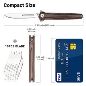 ITOKEY Folding Scalpel, Slim Pocket Knife, EDC Utility Knife, G10 Handle Surgical Knife with Liner Lock, Flipper Open, 10pcs Replaceable #60 Razor Blades, Outdoor Hunting Skinning Knives for Men(#60 green)