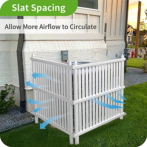 Beimo Privacy Fence Panels Screen Outside, Air Conditioner Fence Vinyl Plastic Outdoor Garbage Trash Can Enclosure, 2 White Panels, 36 "W x 42 "H with Metal Stake