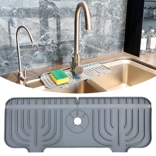 Luvitory Faucet Handle Drip Catcher Silicone Mat,Faucet Splash Guard,Sink Splash Guard Kitchen Faucet Sink Drying Mat Soap Sponge Accessories Sink Tray Bathroom Bar Countertop Protection Grey