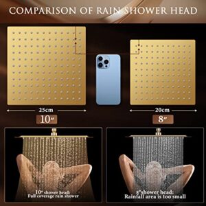 High Pressure Rainfall Shower Head/Handheld Shower Combo with 11" Adjustable Extension Arm, 5 Spray Settings Shower Heads with 60" Hose Anti-leak (Gold), 10"