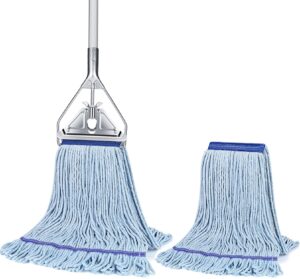 string mop for floor cleaning - heavy duty industrial commercial mop with extra replacement mop head , 59inch mop handle, wet mop for home,garage,office, workshop, warehouse floor cleaning