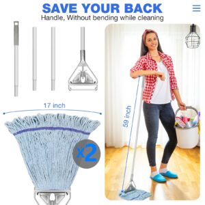 String Mop for Floor Cleaning - Heavy Duty Industrial Commercial Mop with Extra Replacement Mop Head , 59inch Mop Handle, Wet Mop for Home,Garage,Office, Workshop, Warehouse Floor Cleaning