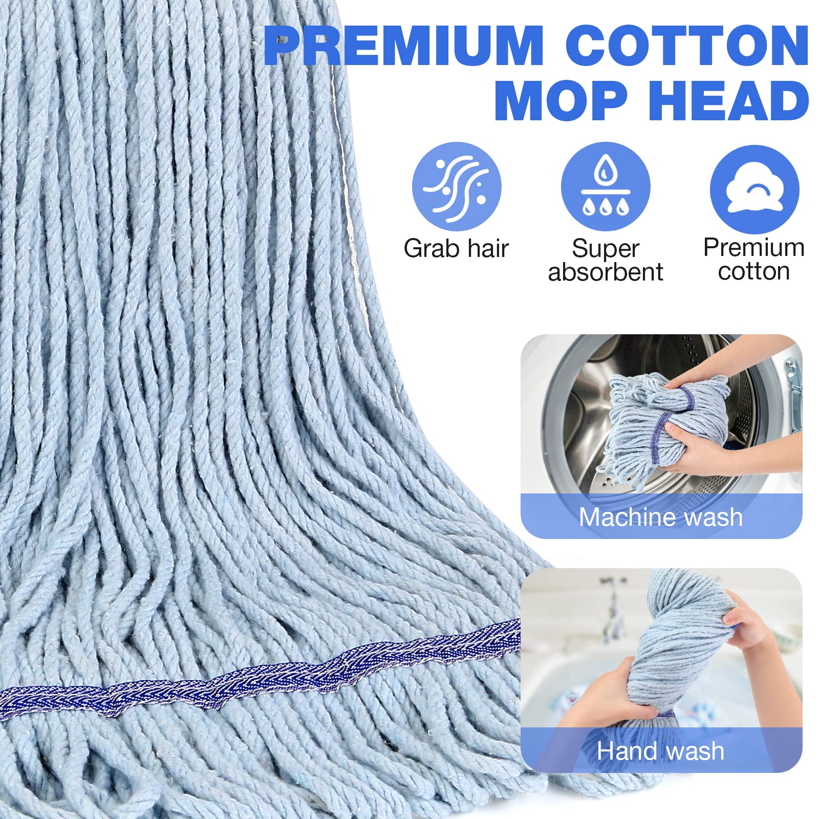 String Mop for Floor Cleaning - Heavy Duty Industrial Commercial Mop with Extra Replacement Mop Head , 59inch Mop Handle, Wet Mop for Home,Garage,Office, Workshop, Warehouse Floor Cleaning