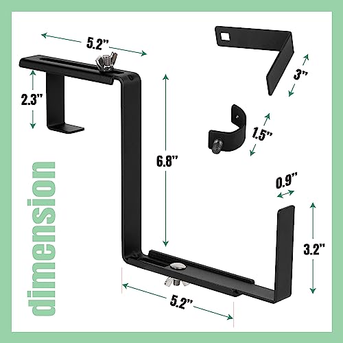 Vinazone Window Box Bracket, Adjustable Planter Box Bracket, Flower Box Bracket for Railing, No Drill Flower Box Holder, Railing Planter Bracket, Planter Box Bracket for Deck Railing - 4Pack - Black