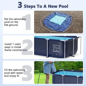 Above Ground Swimming Pool, Jhunswen 8.3ft x 5ft 26in Outdoor Rectangular Steel Frame Pool for Adults Family, Grande Splash Square Kids, Easy Setup with Repair Kit (No Filter Pump)