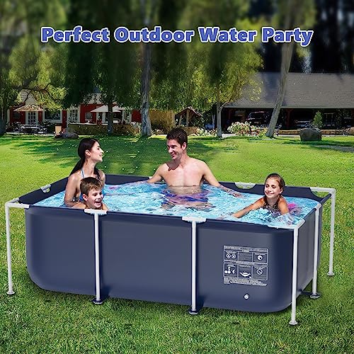 Above Ground Swimming Pool, Jhunswen 8.3ft x 5ft 26in Outdoor Rectangular Steel Frame Pool for Adults Family, Grande Splash Square Kids, Easy Setup with Repair Kit (No Filter Pump)