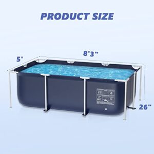 Above Ground Swimming Pool, Jhunswen 8.3ft x 5ft 26in Outdoor Rectangular Steel Frame Pool for Adults Family, Grande Splash Square Kids, Easy Setup with Repair Kit (No Filter Pump)