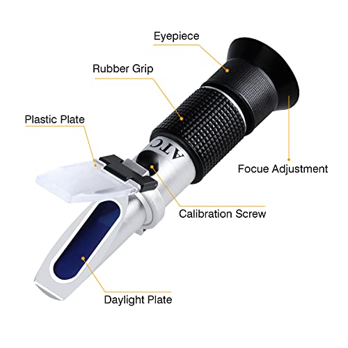 XinJiaYi Brix Meter Honey Refractometer, Triple Scale Honey Tester Tool (Water Content: 12-27%, Brix: 58-92%, Be': 38-43), Handheld Brix Refractometer for Honey, Maple Syrup, & Bee Keeping