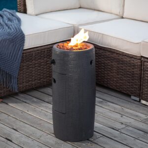 COSIEST Outdoor Propane Fire Pit Table w Compact Ledgestone 11-inch Round Graphite Base, 15,000 BTU, Free Lava Rocks, Touch-up Pen, Rain Cover for Patio Garden(Dark Gray)