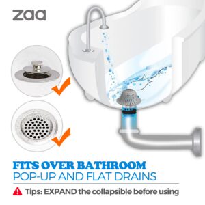 zaa Bathtub Drain Hair Catcher, 3 Pack Silicone Collapsible Drain Protector for Pop-Up and Regular Drains of Bathtub, Tub, Shower, Bathroom