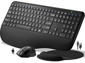 ergonomic wireless keyboard and mouse, 2.4g rechargeable full size keyboard mouse set with wrist support mouse pad , multi-device, windows/mac/android(black)