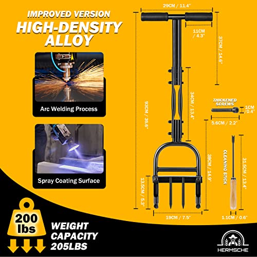 Hermsche Lawn Aerator Coring Tool Manual Plug Core Aerators Lawn Aeration with Slope Top 4 Half-Open Slot Hollow Tines Heavy Duty Plug Core Aerator Lawn Tool for Soils Yard Garden (2 Spikes + 2 CORES)