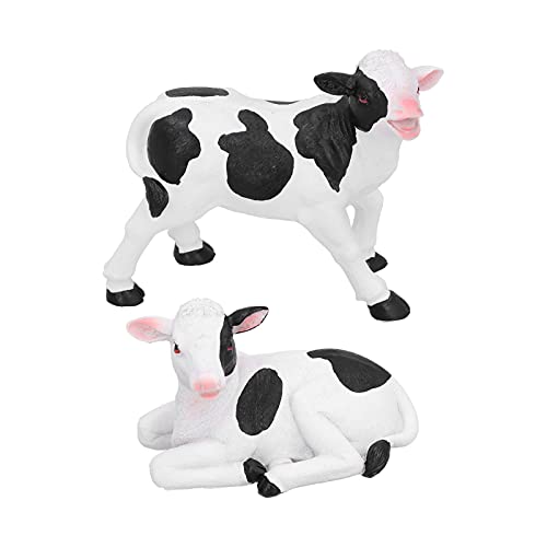 plplaaobo 2pcs Cute Cows Statues, Figurine Resin Animal Sculpture Crafts Miniature Ornament Gardening Bonsai Decor for Home Garden Décor