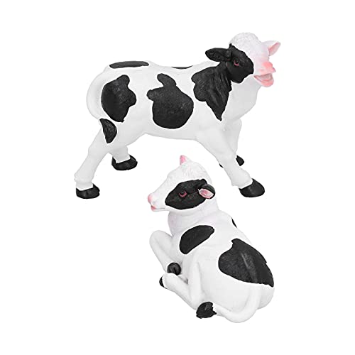 plplaaobo 2pcs Cute Cows Statues, Figurine Resin Animal Sculpture Crafts Miniature Ornament Gardening Bonsai Decor for Home Garden Décor