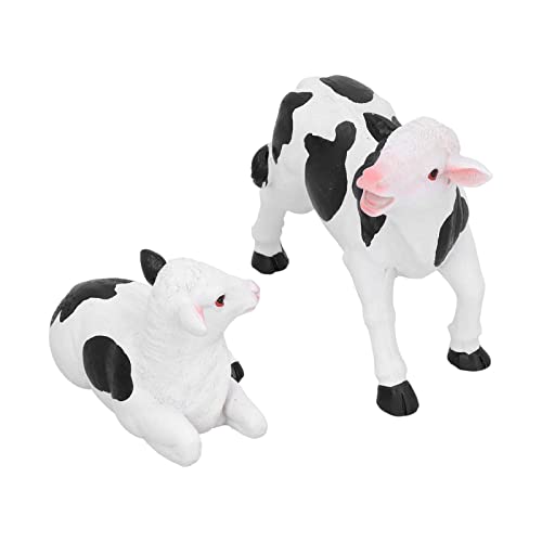 plplaaobo 2pcs Cute Cows Statues, Figurine Resin Animal Sculpture Crafts Miniature Ornament Gardening Bonsai Decor for Home Garden Décor