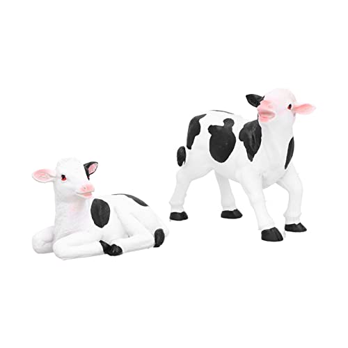 plplaaobo 2pcs Cute Cows Statues, Figurine Resin Animal Sculpture Crafts Miniature Ornament Gardening Bonsai Decor for Home Garden Décor