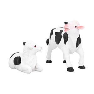 plplaaobo 2pcs Cute Cows Statues, Figurine Resin Animal Sculpture Crafts Miniature Ornament Gardening Bonsai Decor for Home Garden Décor