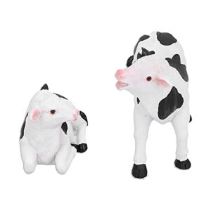 plplaaobo 2pcs Cute Cows Statues, Figurine Resin Animal Sculpture Crafts Miniature Ornament Gardening Bonsai Decor for Home Garden Décor