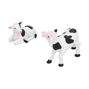 plplaaobo 2pcs Cute Cows Statues, Figurine Resin Animal Sculpture Crafts Miniature Ornament Gardening Bonsai Decor for Home Garden Décor