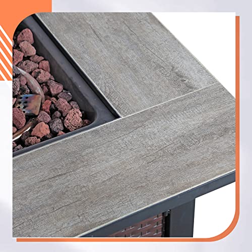 Yangming Propane Fire Pit Table, 30 Inch 50,000 BTU Square Outdoor Gas Firepit with Porcelain Tile Tabletop, Lid, Lava Rocks for Garden, Patio, Deck, Yard, Espresso Brown (QX-OL-FTABLE-EXP)