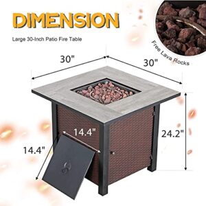 Yangming Propane Fire Pit Table, 30 Inch 50,000 BTU Square Outdoor Gas Firepit with Porcelain Tile Tabletop, Lid, Lava Rocks for Garden, Patio, Deck, Yard, Espresso Brown (QX-OL-FTABLE-EXP)