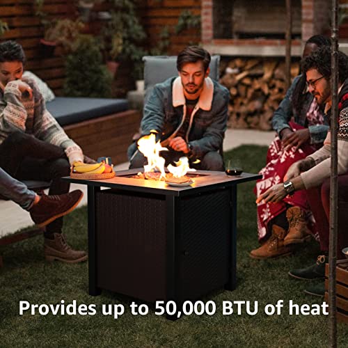 Yangming Propane Fire Pit Table, 30 Inch 50,000 BTU Square Outdoor Gas Firepit with Porcelain Tile Tabletop, Lid, Lava Rocks for Garden, Patio, Deck, Yard, Espresso Brown (QX-OL-FTABLE-EXP)