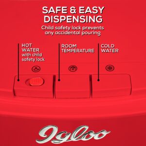 Igloo Retro Bottom Load Water Dispenser, Hot, Cold or Room-Temperature Water, Holds 3 or 5 Gallon Bottles, Child Safety Lock, Perfect for Homes, Kitchens, Dorms, Red